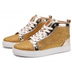 Gold Metallic Crystals Diamantes Lace Up High Top Mens Sneakers Shoes