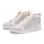Silver Metallic Crystals Diamantes Lace Up High Top Mens Sneakers Shoes
