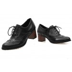 Black Lace Up Vintage High Heels Oxfords Dress Shoes
