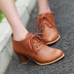 Brown Lace Up Vintage High Heels Oxfords Dress Shoes