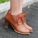 Brown Lace Up Vintage High Heels Oxfords Dress Shoes