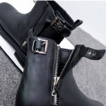 Black Leather Zipper Buckle Punk Rock Chelsea Ankle Boots Flats Shoes