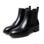 Black Vintage Leather Chelsea Ankle Boots Flats Shoes