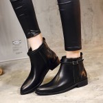 Black Leather Strap Cuff Chelsea Ankle Boots Flats Shoes