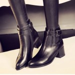 Black Leather Pointed Head Punk Rock Chelsea Ankle Boots Heels Shoes