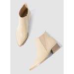 Cream Pointed Head Leather V Chelsea Ankle Boots Flats Shoes