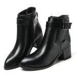 Black Leather Pointed Head Punk Rock Chelsea Ankle Boots Heels Shoes