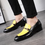 Yellow Black Horsebit Blunt Head Mens Oxfords Loafers Dress Shoes Flats