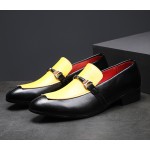 Yellow Black Horsebit Blunt Head Mens Oxfords Loafers Dress Shoes Flats