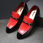Red Black Horsebit Blunt Head Mens Oxfords Loafers Dress Shoes Flats
