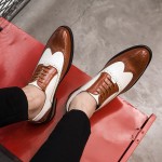 Brown White Wingtip Leather Dapper Man Lace Up Mens Oxfords Dress Shoes