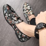 Black Oriental Flowers Horsebit Flats Loafers Dappermen Dress Shoes