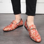 Orange Oriental Flowers Horsebit Flats Loafers Dappermen Dress Shoes