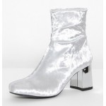 White Velvet Suede Blunt Head Silver High Heels Ankle Boots Shoes