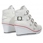 White Canvas Buckles Straps Platforms Wedges Sneakers Shoes