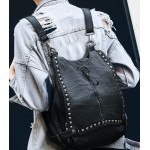 Grey Square Studs Soft Lambskin Vintage School Punk Rock Hobo Bag Backpack