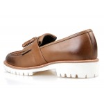 Brown White Knitted Leather Tassels Platforms Mens Oxfords Loafers Dress Shoes