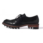 Black Leather Lace Up Platforms Mens Cleated Sole Oxfords Loafers Dress Shoes