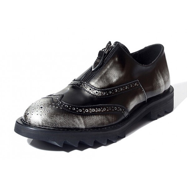 Black Vintage Zipper Platforms Mens Cleated Sole Oxfords Loafers Dress Shoes