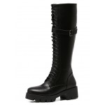 Black Funky Lace Up Combat Rider Mid Length Boots Shoes