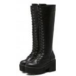 Black Platforms Chunky Lace Up Combat Rider Long Boots Shoes