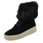 Black Rabbit Fur Lace Up High Top Sneakers Shoes