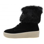 Black Rabbit Fur Lace Up High Top Sneakers Shoes