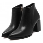 Black Pointed Head High Heels Cuban Metal Plate Ankle Boots Shoes