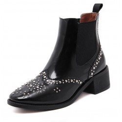 Black Beads Crystals Chelsea Vintage  Ankle Boots Shoes