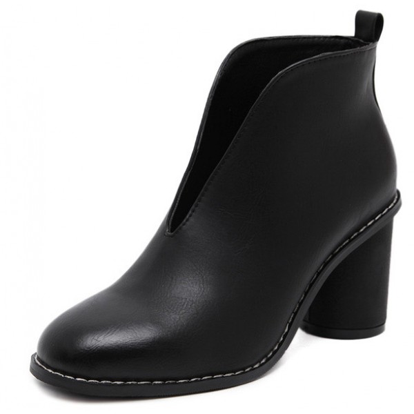 Black High Round Heels Ankle Boots Shoes