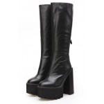 Black Platforms Chunky Cleated Combat Rider High Heels Long Boots Shoes