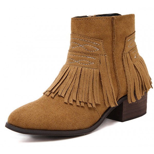 Brown Suede Tassels Fringes Ankle Chelsea Boots Shoes