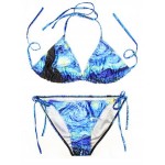 Blue Van Gogh Starry Night Painting Two Piece Sexy BIkini Swimwear