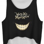 Black We All Mad Here Cropped Sleeveless T Shirt Cami Tank Top 