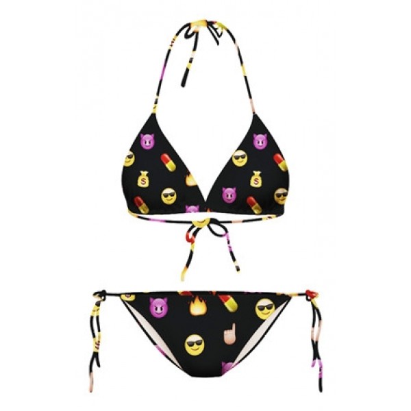 Black Emoji Cartoon Two Piece Sexy BIkini Swimwear