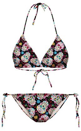 Black Floral Skulls Punk Rock Two Piece Sexy BIkini Swimwear