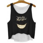 Black We All Mad Here Cropped Sleeveless T Shirt Cami Tank Top 
