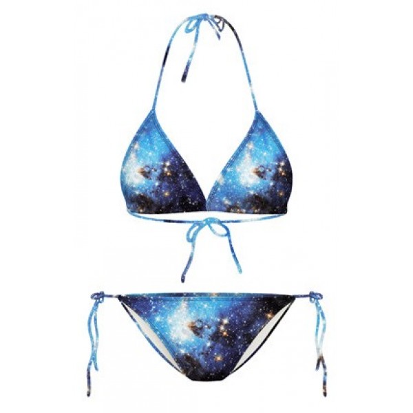 Blue Galaxy Universe Stars Two Piece Sexy Bikini Swimwear