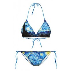 Blue Van Gogh Starry Night Painting Two Piece Sexy BIkini Swimwear