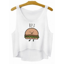 White Best Burger Cartoon Cropped Sleeveless T Shirt Cami Tank Top 