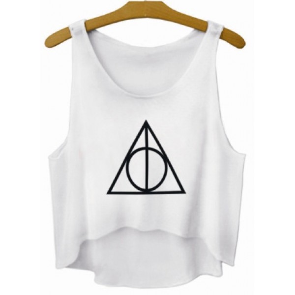 White Deathly Hallows Symbol Cropped Sleeveless T Shirt Cami Tank Top 