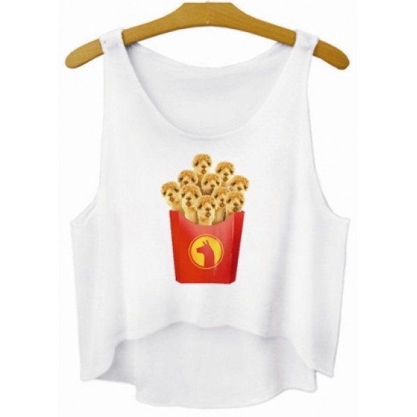 White Dogs Puppies French Fries Cropped Sleeveless T Shirt Cami Tank Top 