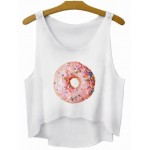 White Pink Donut Cropped Sleeveless T Shirt Cami Tank Top 