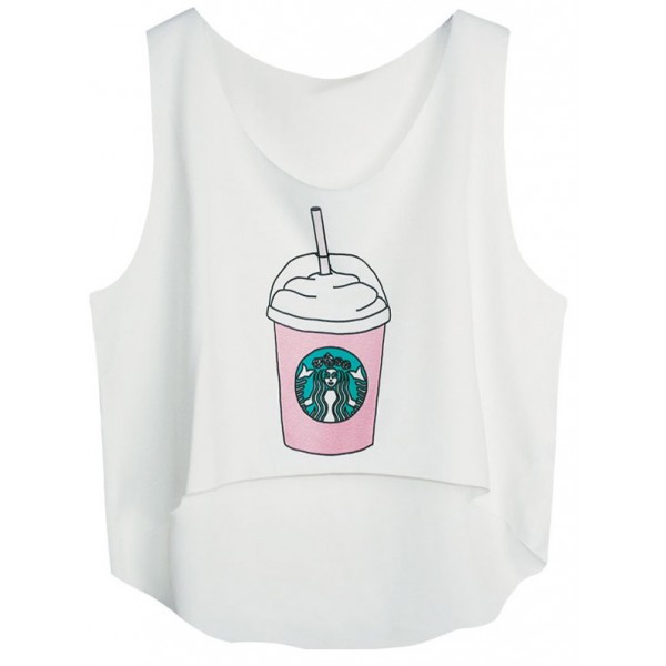 White Pink Milk Shake Frappucino Cropped Sleeveless T Shirt Cami Tank Top 