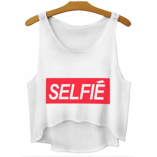 White Red Selfie Cropped Sleeveless T Shirt Cami Tank Top 