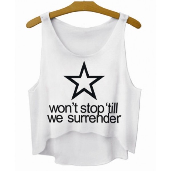 White Star Wont Stop Till We Surrender Cropped Sleeveless T Shirt Cami Tank Top 