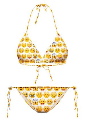 White Whatsapp Emoji Cartoon Two Piece Sexy BIkini Swimwear