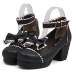 Black White Bow Mary Jane Round Head Lolita Platforms Mid Heels Shoes
