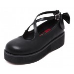 Black Cross Straps Heart Mary Jane Round Head Lolita Platforms Creepers Shoes
