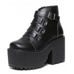 Black Zig Zag Straps Platforms Punk Rock Chunky Heels Boots Creepers Shoes